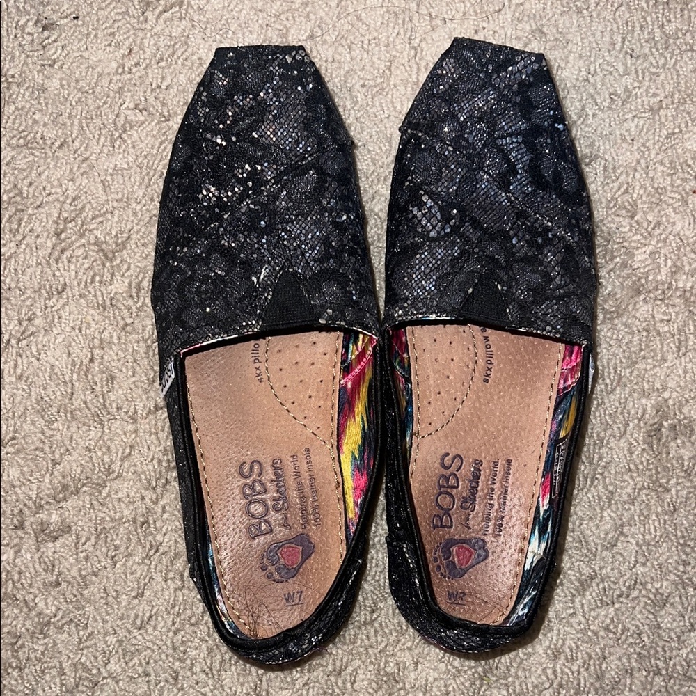 BOBS by Skechers Black glitter 7Lace Slip-On Flats‎